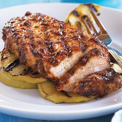 Grilled Pork Chops with Apples